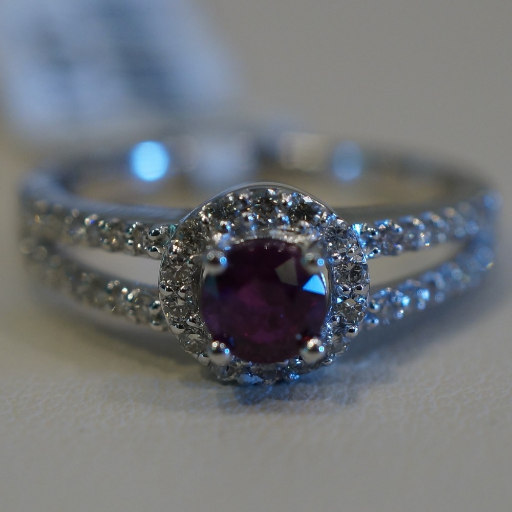 14KW Gold Genuine Ruby & Diamond Halo Ring